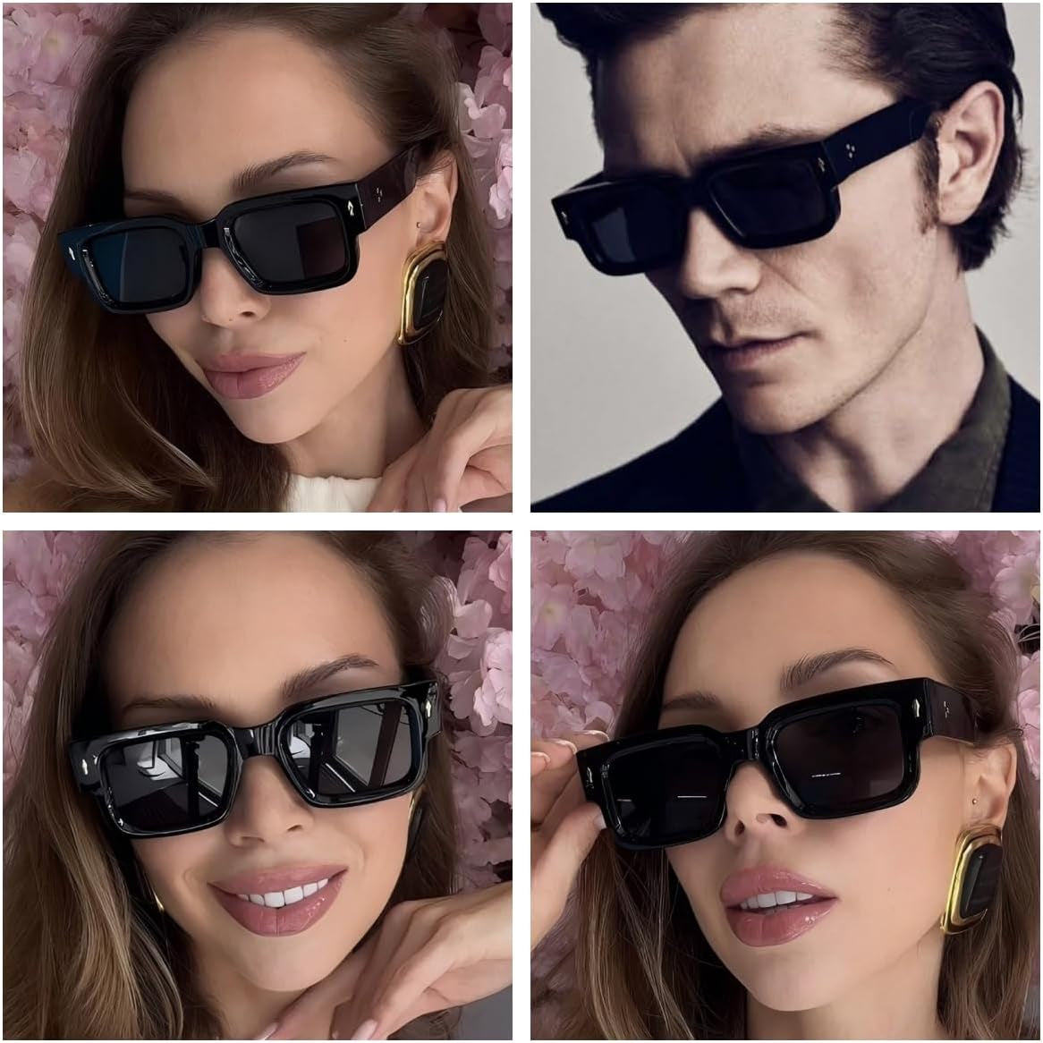 Square Thick Frame Rectangle Sunglasses for Women Men Retro Sunglasses Trendy Chunky Eyewear Black Shades