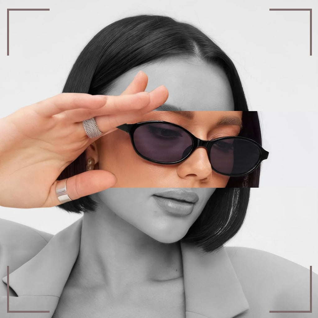 Oval Sunglasses for Women Retro Cat Eye 90S Y2K Trendy Thin Sunglasses Womens UV Protection