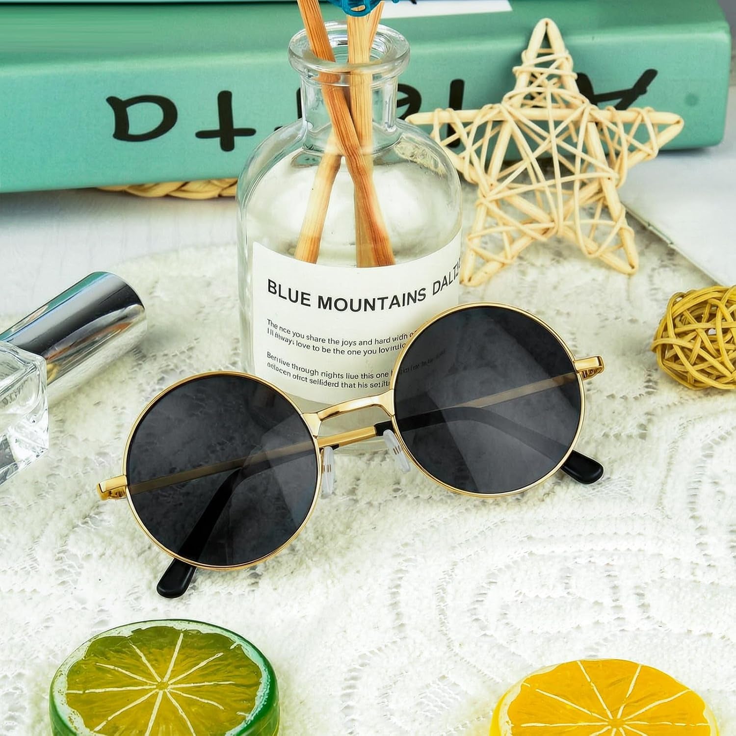 Hippie Sunglasses 70S round Hippie Glasses Party Decoration Sunglasses for Women with Colored Glasses Cloth