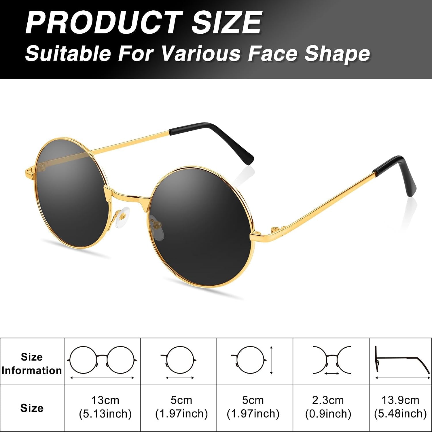 Hippie Sunglasses 70S round Hippie Glasses Party Decoration Sunglasses for Women with Colored Glasses Cloth