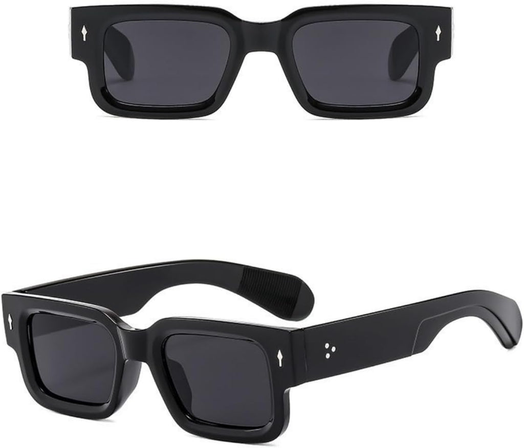 Square Thick Frame Rectangle Sunglasses for Women Men Retro Sunglasses Trendy Chunky Eyewear Black Shades