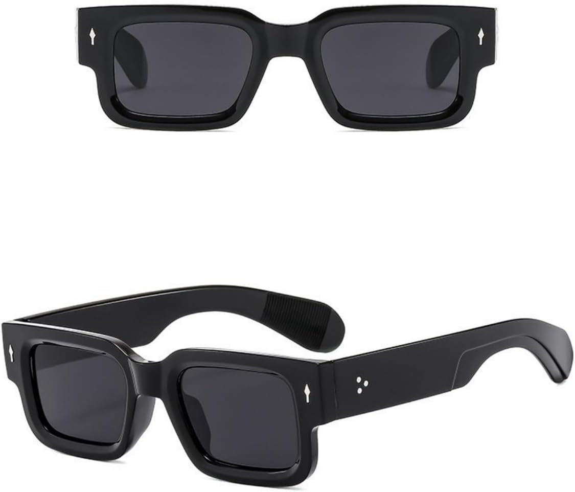 Square Thick Frame Rectangle Sunglasses for Women Men Retro Sunglasses Trendy Chunky Eyewear Black Shades